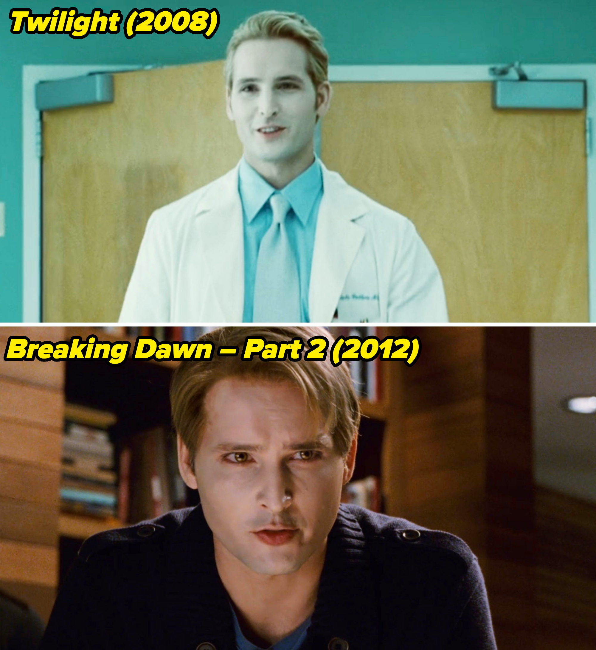 him wearing a doctor&#x27;s coat in the first film and staring intently in a room in the last film