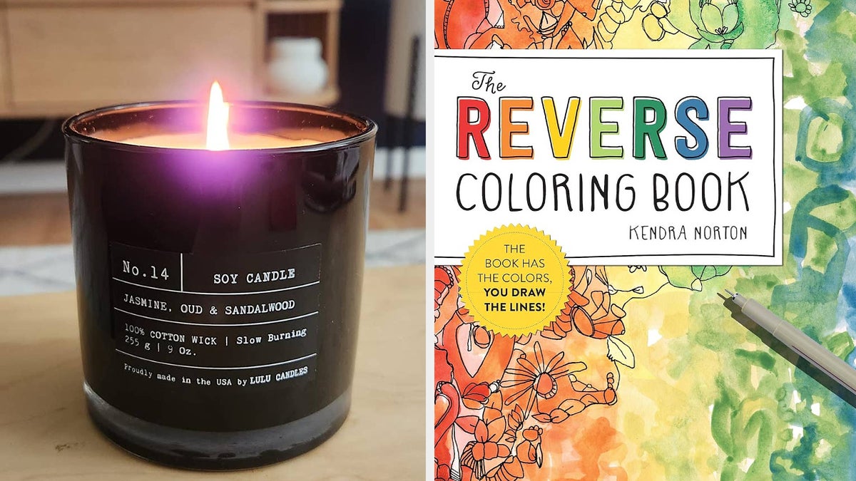 candle and reverse coloring book 