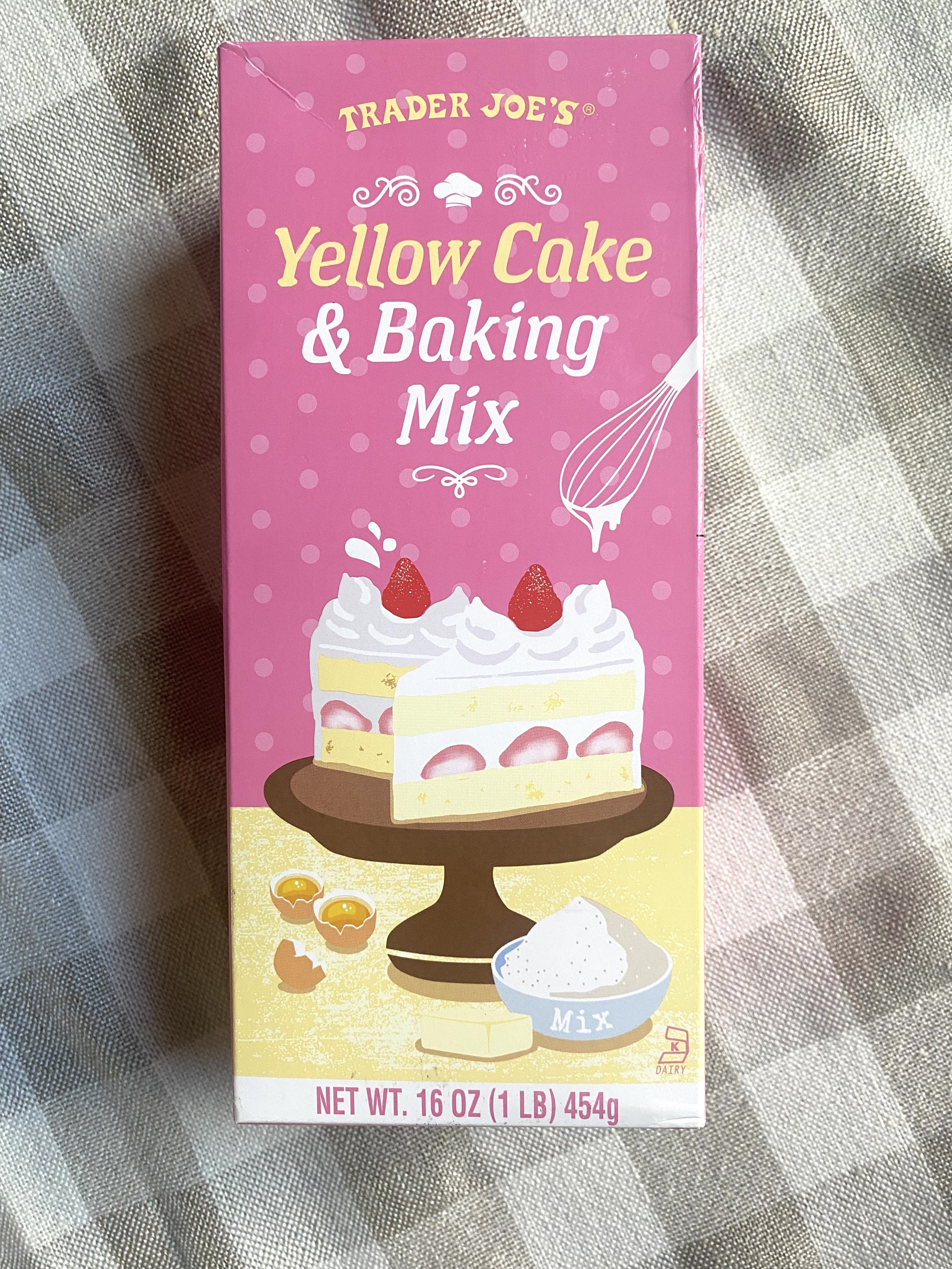 a box of trader joe&#x27;s yellow cake mix
