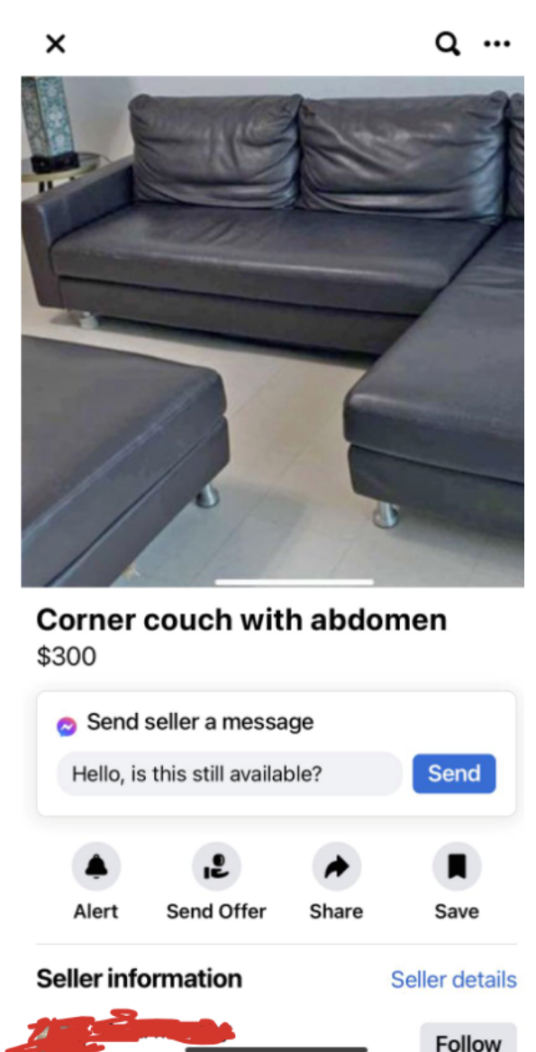 &quot;Corner couch with abdomen&quot;