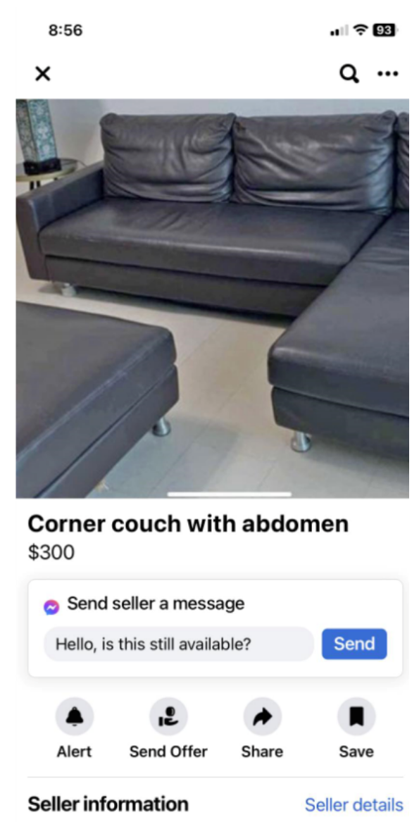 "Corner couch with abdomen"