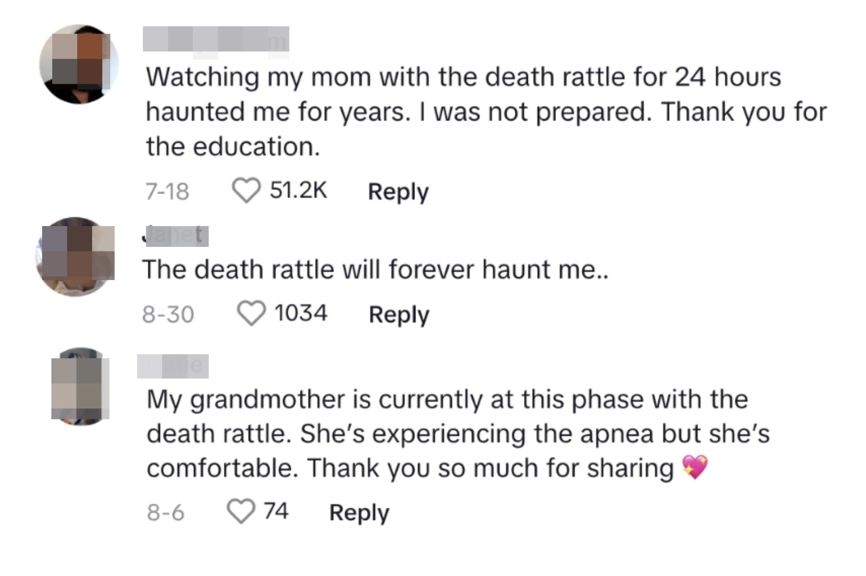 Commenters discuss witnessing the death rattle
