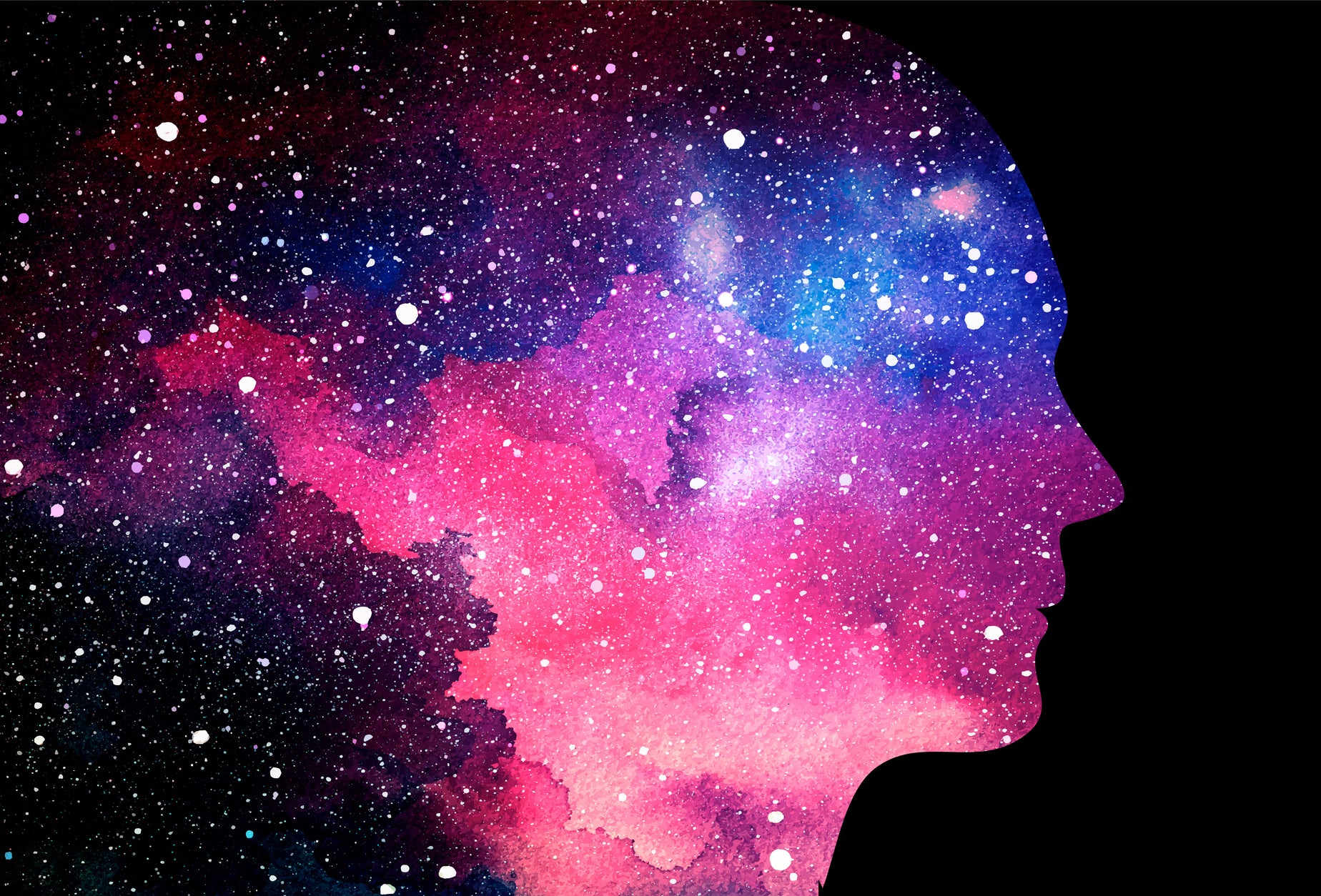 Vector illustration of human head on starry space background