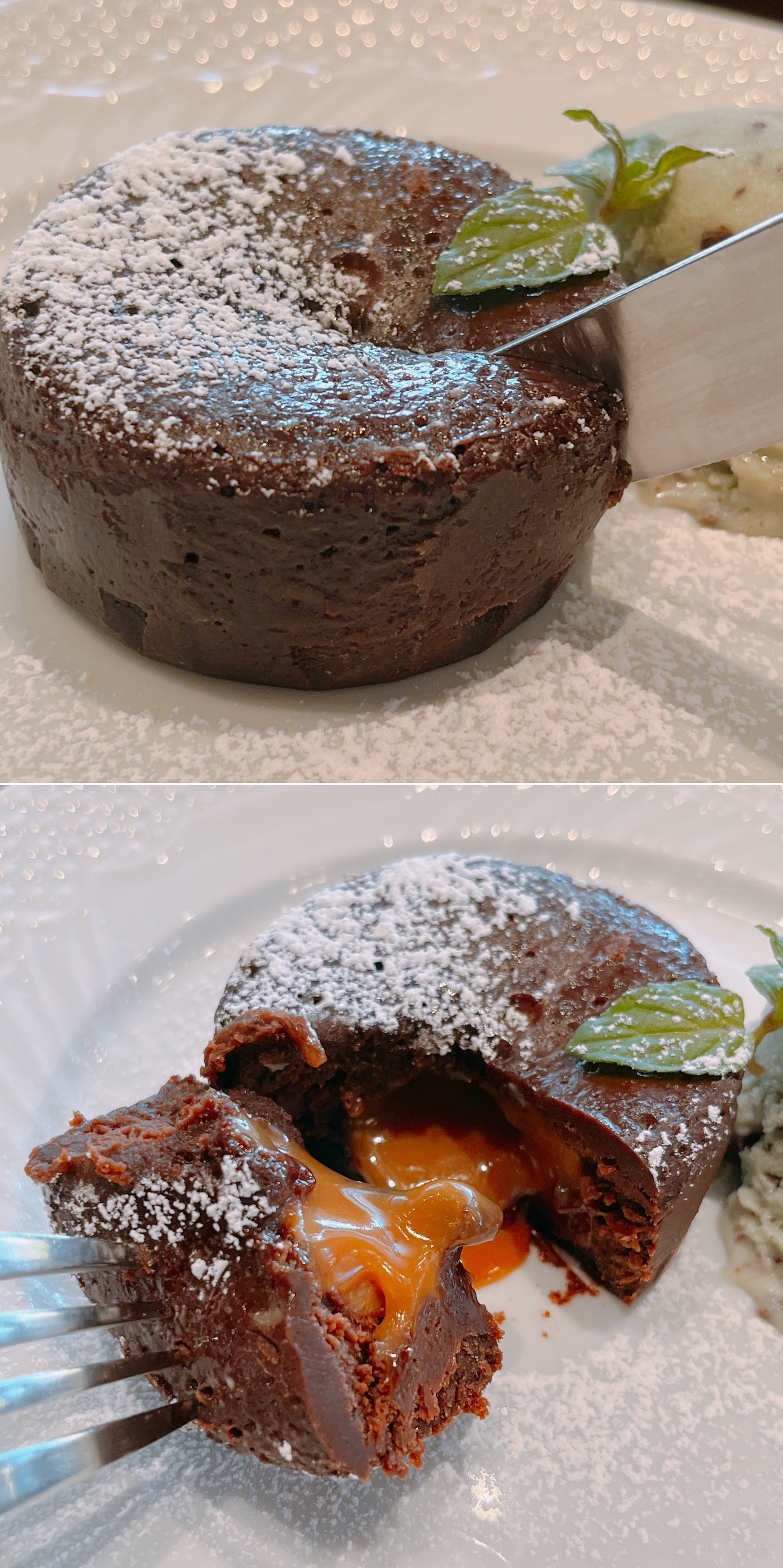 星乃珈琲店のおすすめ「キャラメルフォンダンショコラ チョコミントアイス添え」