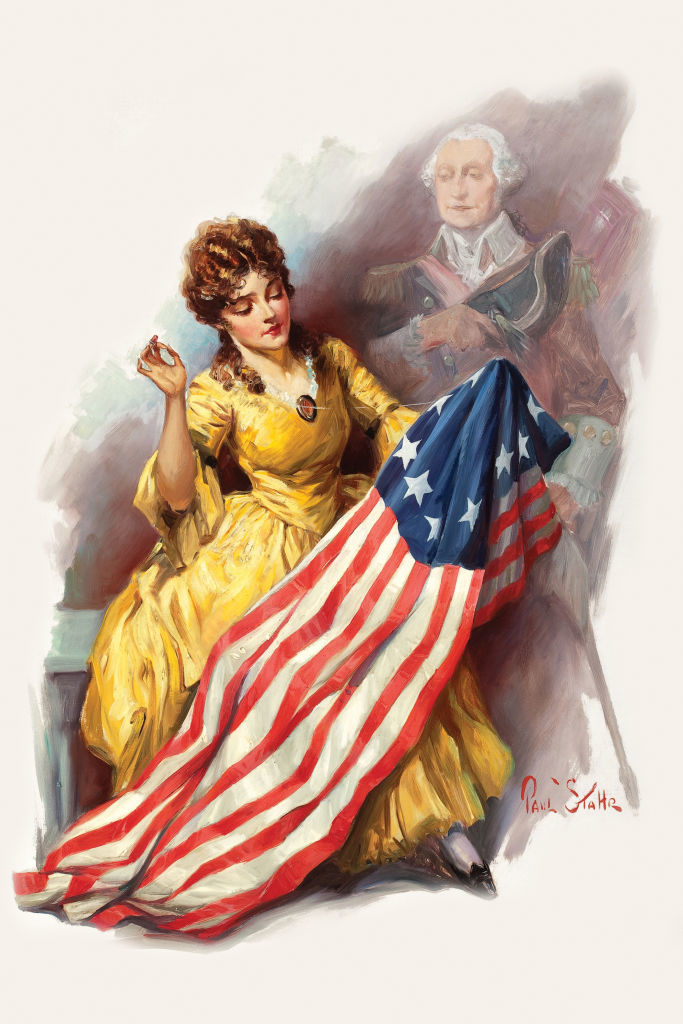 Rendering of Betsy Ross making the American flag