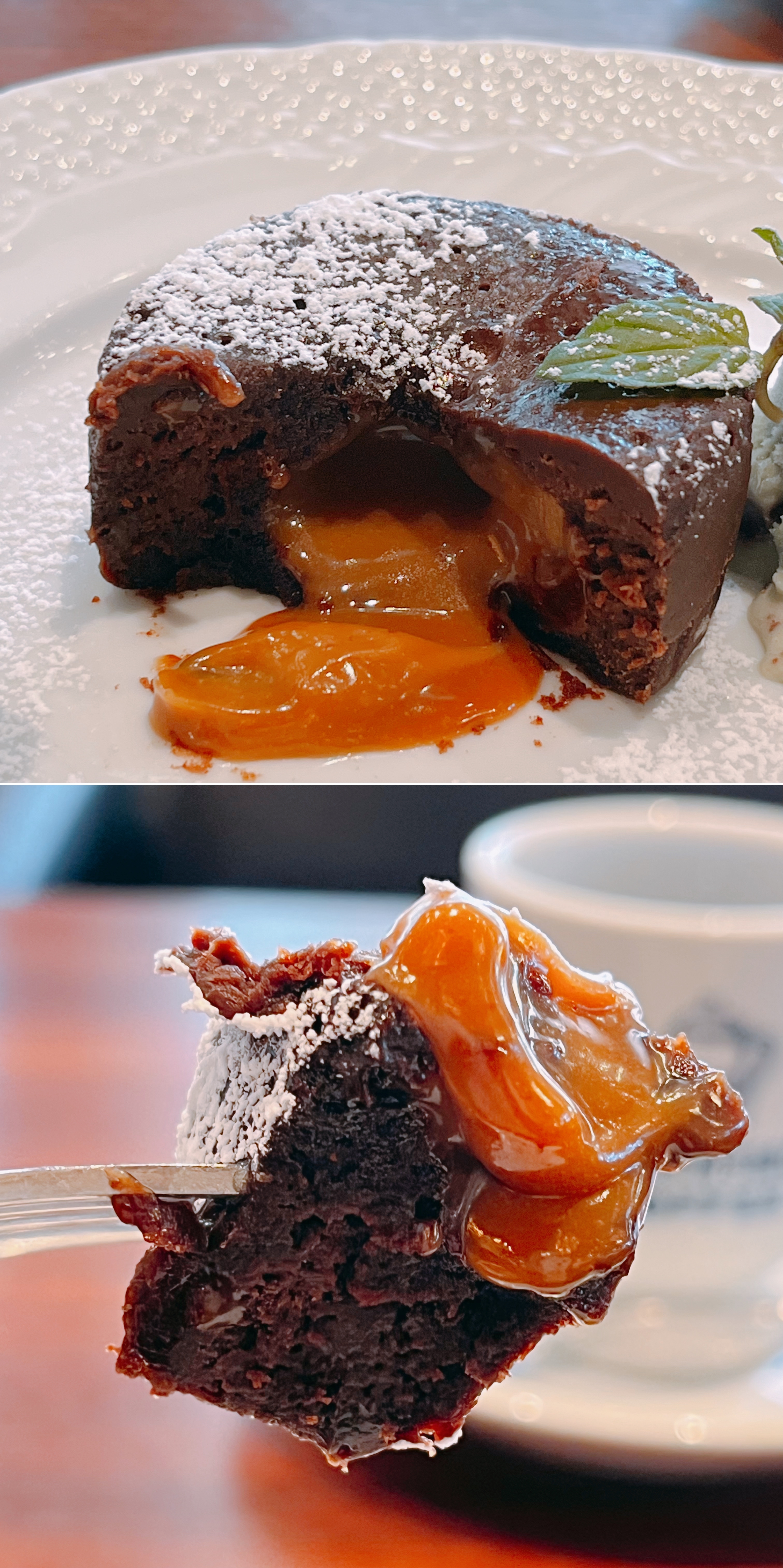 星乃珈琲店のおすすめ「キャラメルフォンダンショコラ チョコミントアイス添え」