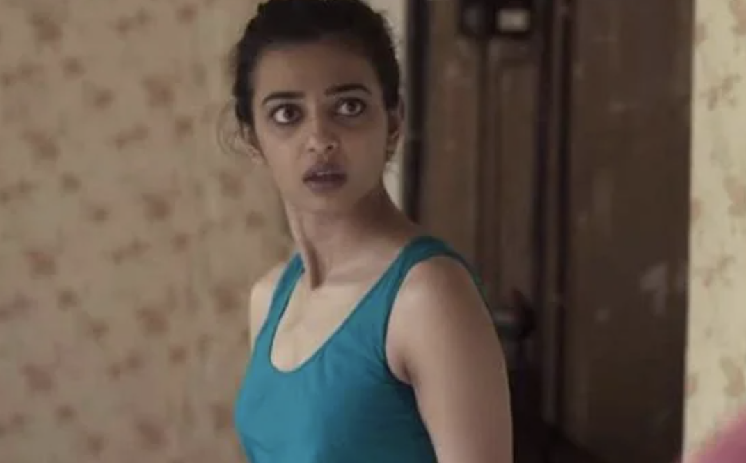 Radhika Apte, wearing a tank top, appears shocked