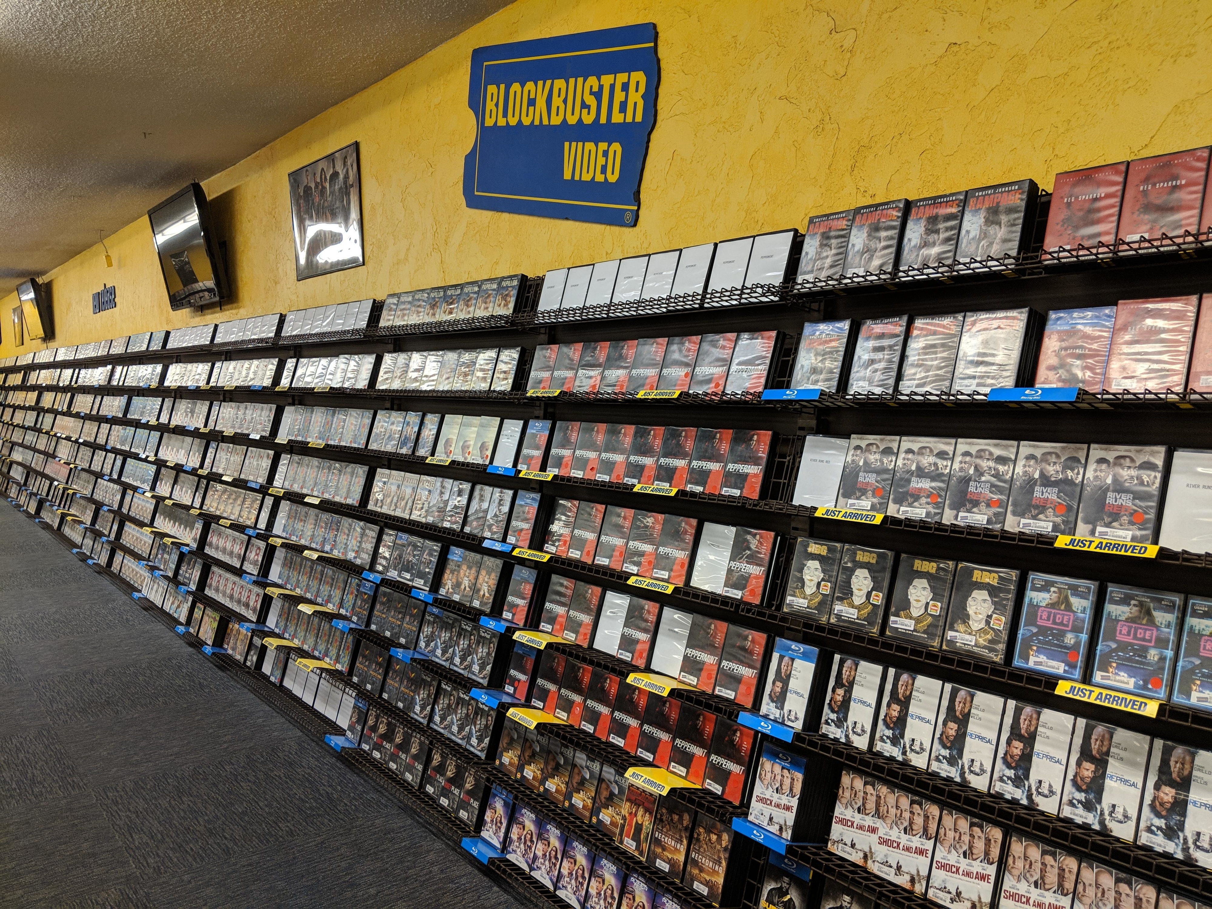 The aisle of a Blockbuster store