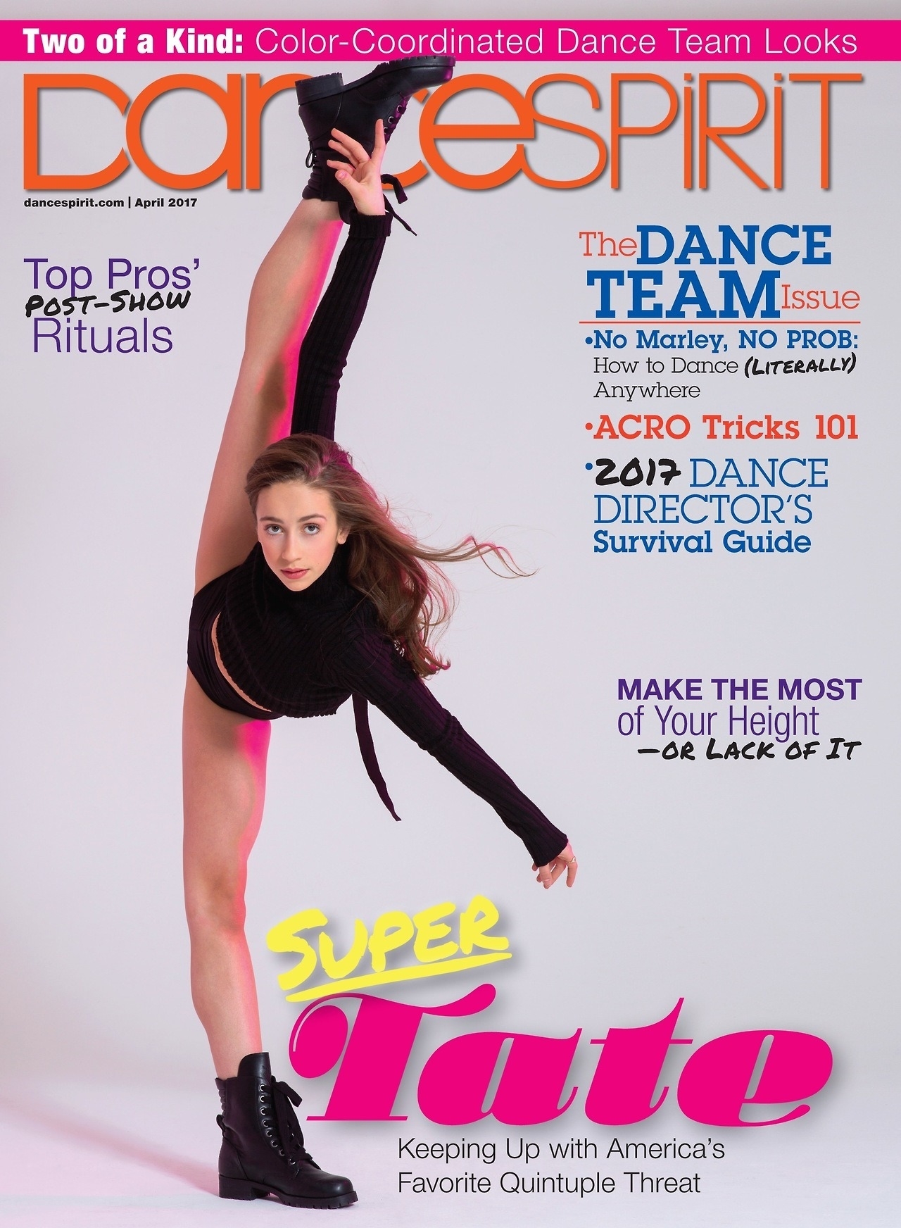 Tate McRae poses on the cover of &quot;DANCE SPIRIT&quot; magazine.