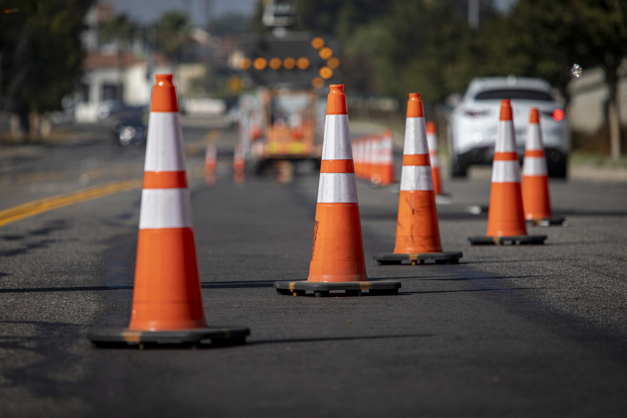 Orange cones on a road