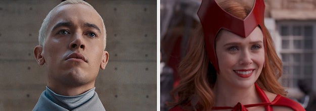 Young Coriolanus from "Songbirds and Snakes" next to a separate image of Wanda from Marvel