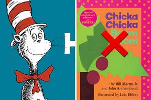 The book cover for "Cat in the Hat" next to a separate image of the book cover for "Chicka Chicka Boom Boom"