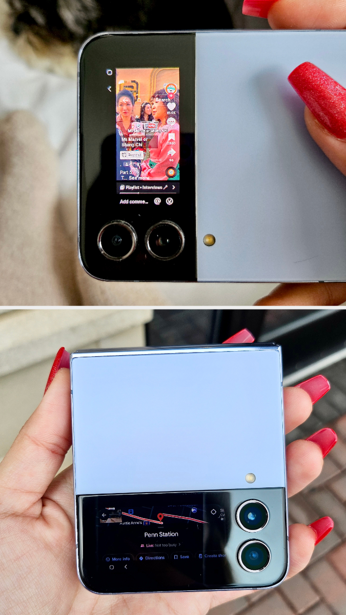 Flip 4 displaying TikTok and Google Maps on the cover screen