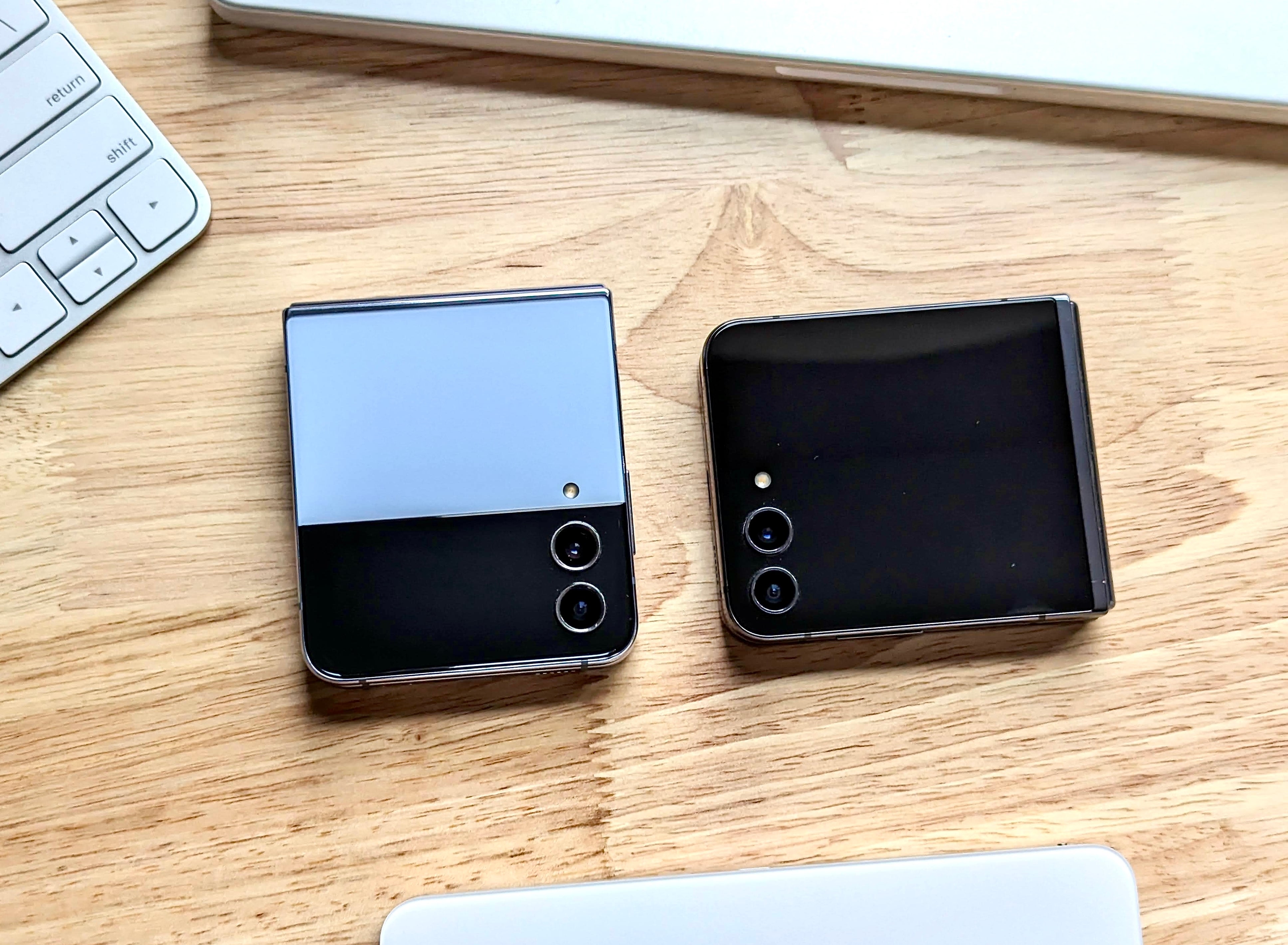 Fip 4 and Flip 5 next to each other, showing their identical camera lenses