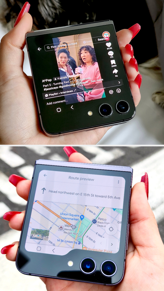 Flip 5 displaying TikTok and Google Maps on the cover screen
