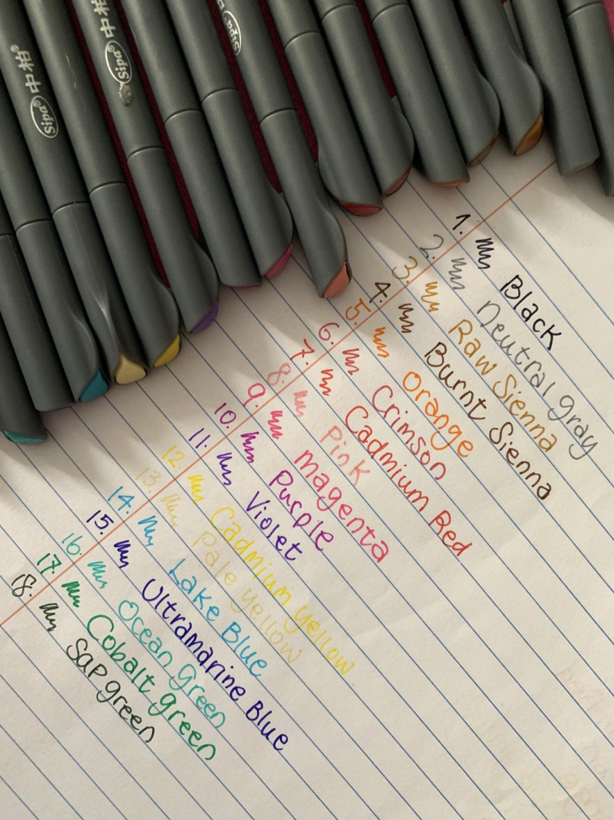 Fine point pens in 18 different colors
