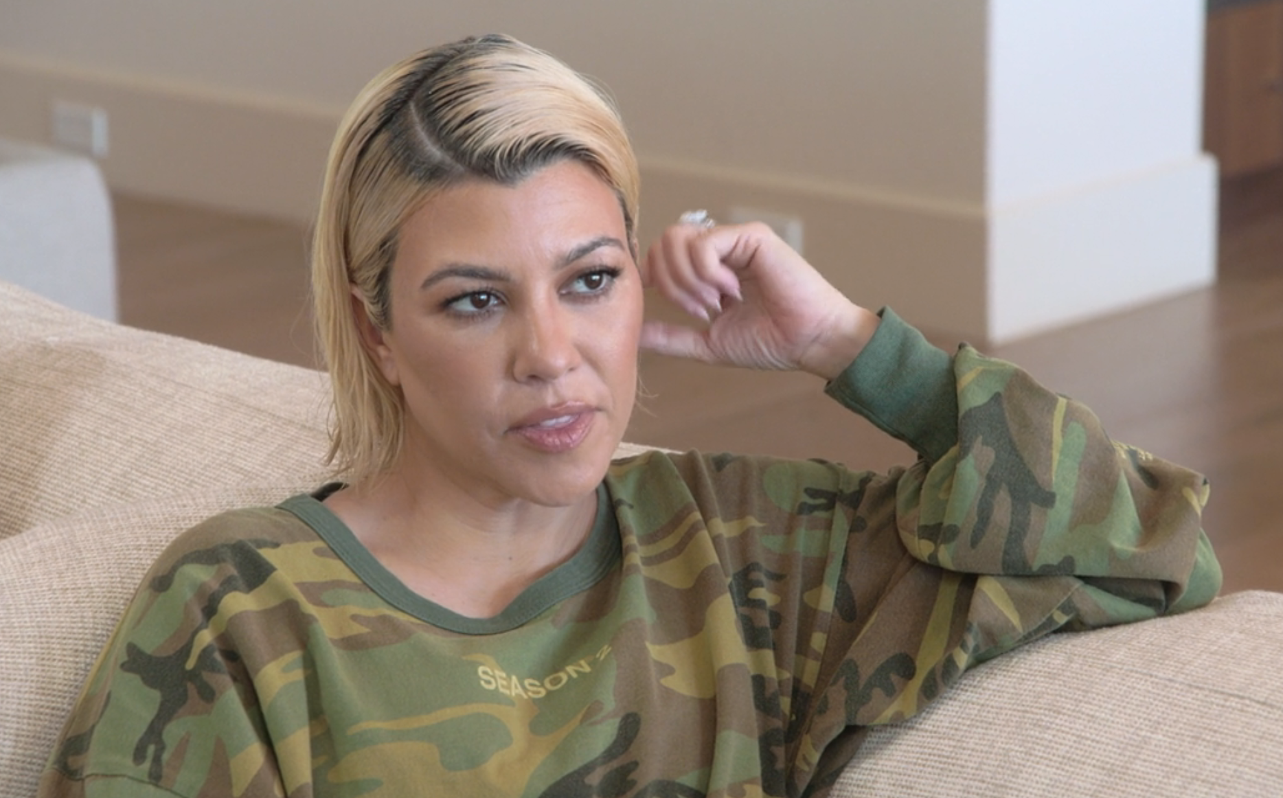 closeup of kourtney on the couch