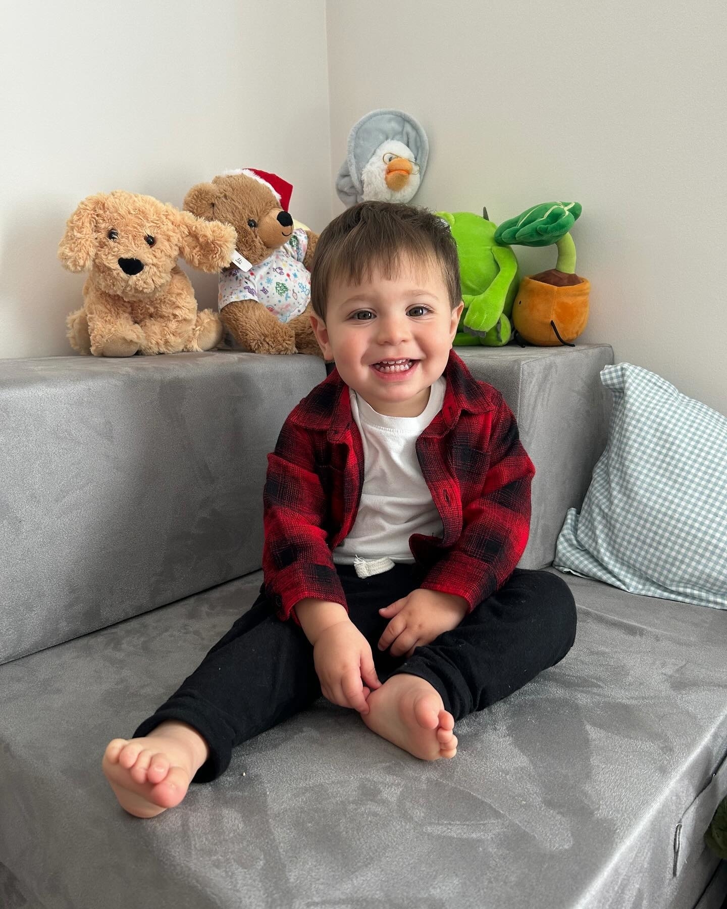 Buzzfeed editor&#x27;s son in a red and black buffalo check flannel