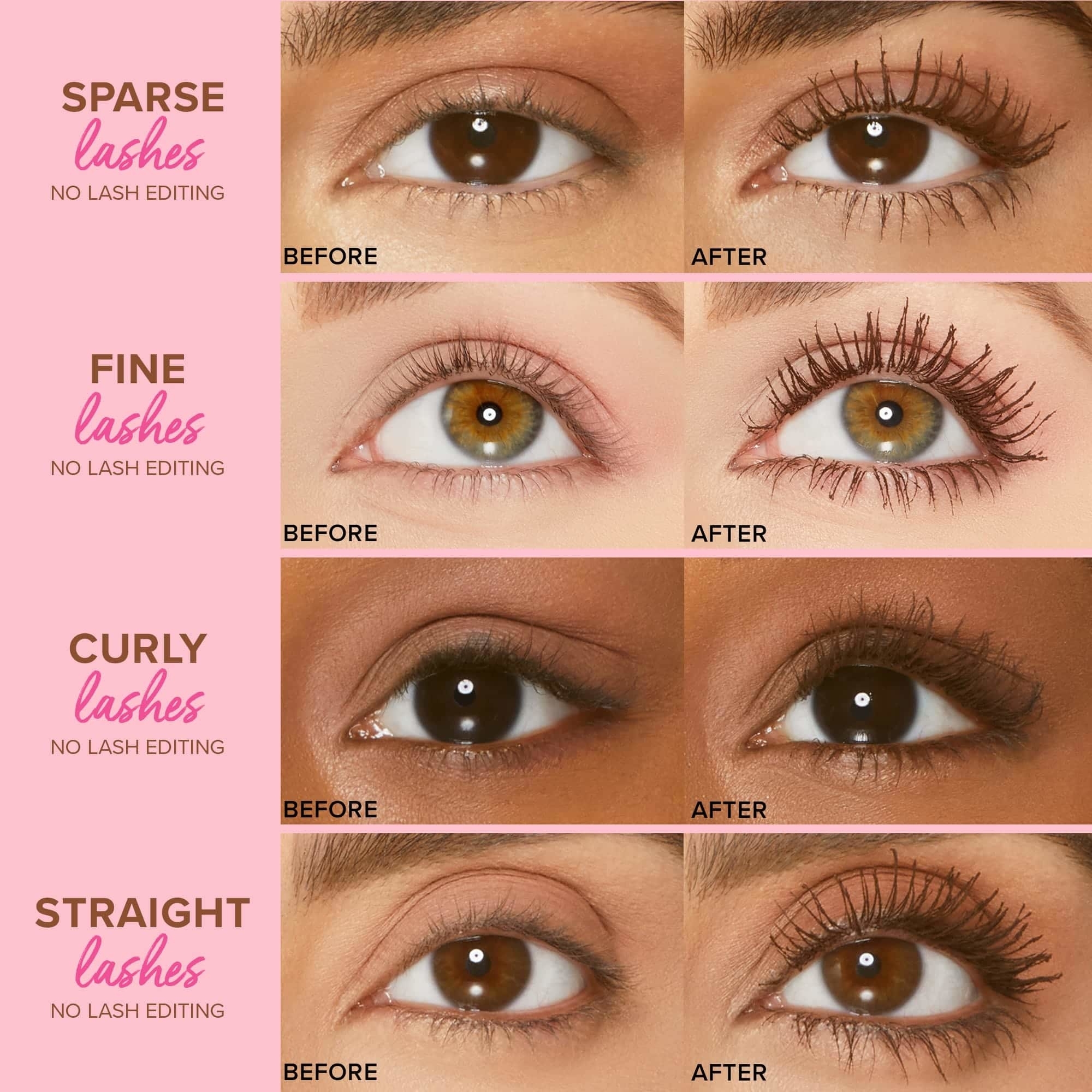 before and after pics showing how mascara works