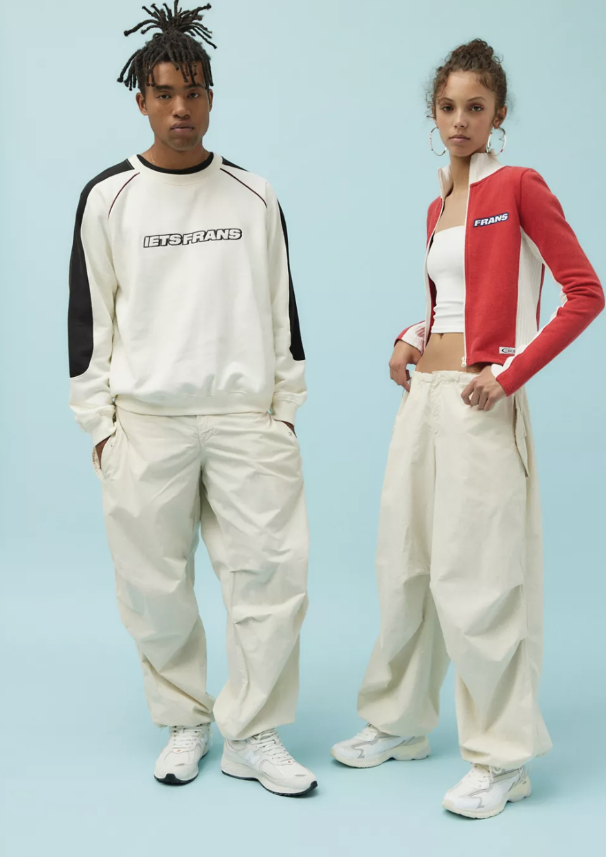two models wearing the cargo pants in tan