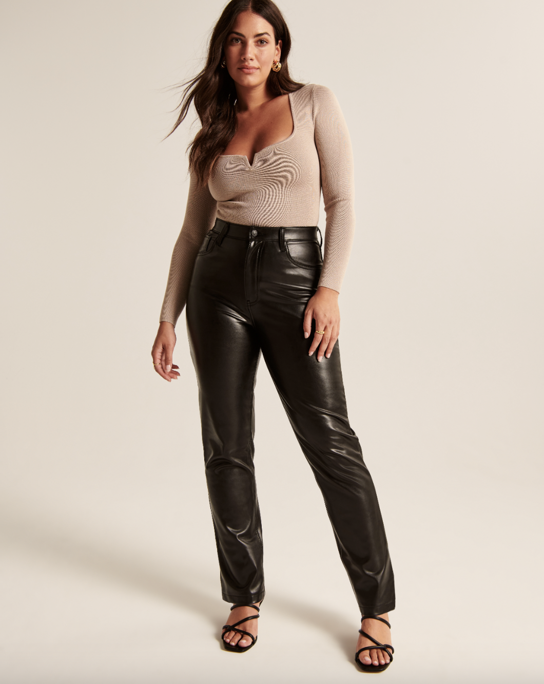 model wearing the vegan leather pants
