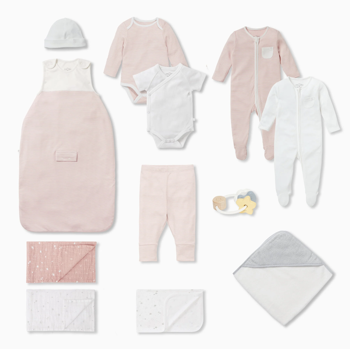 a baby starter set of clothes and accessories