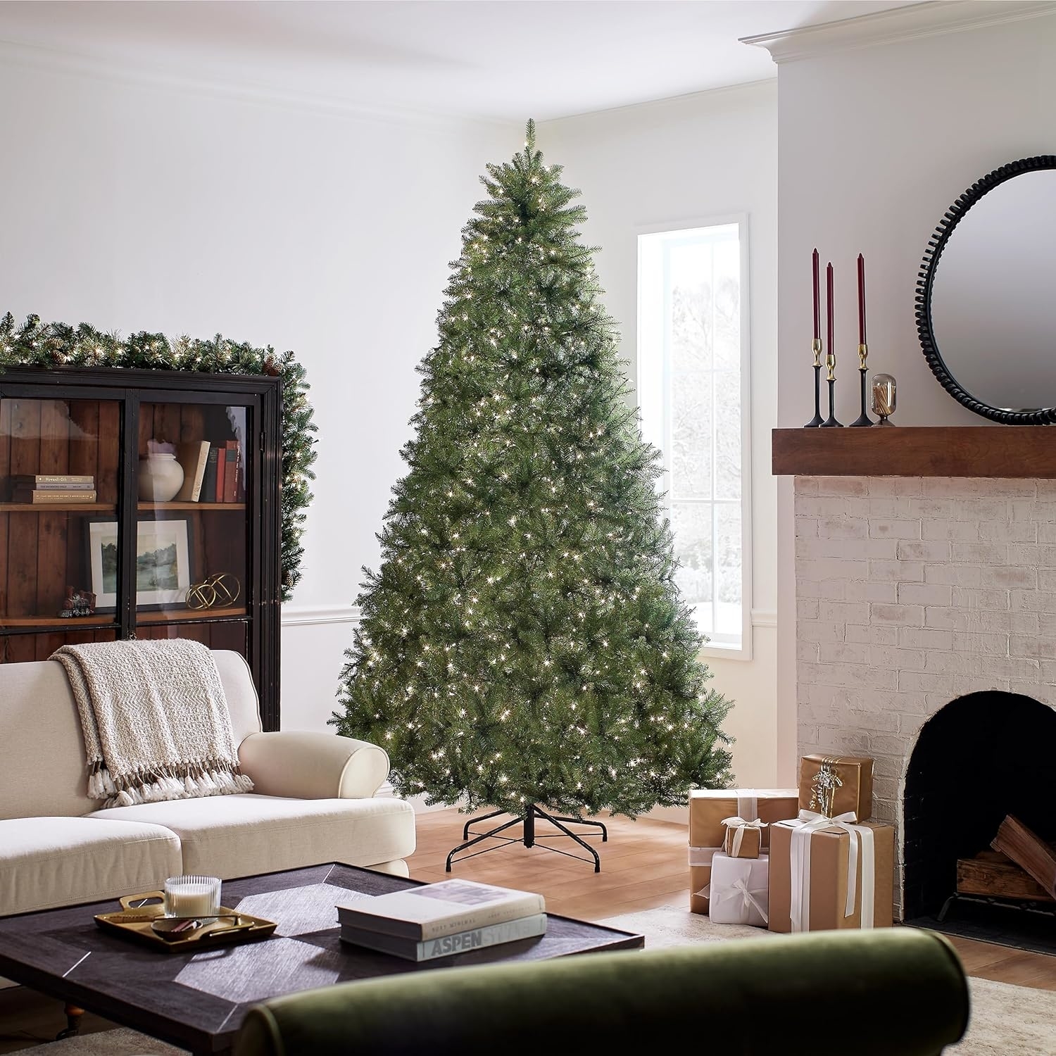 7.5-foot pre-lit Christmas tree in a living room