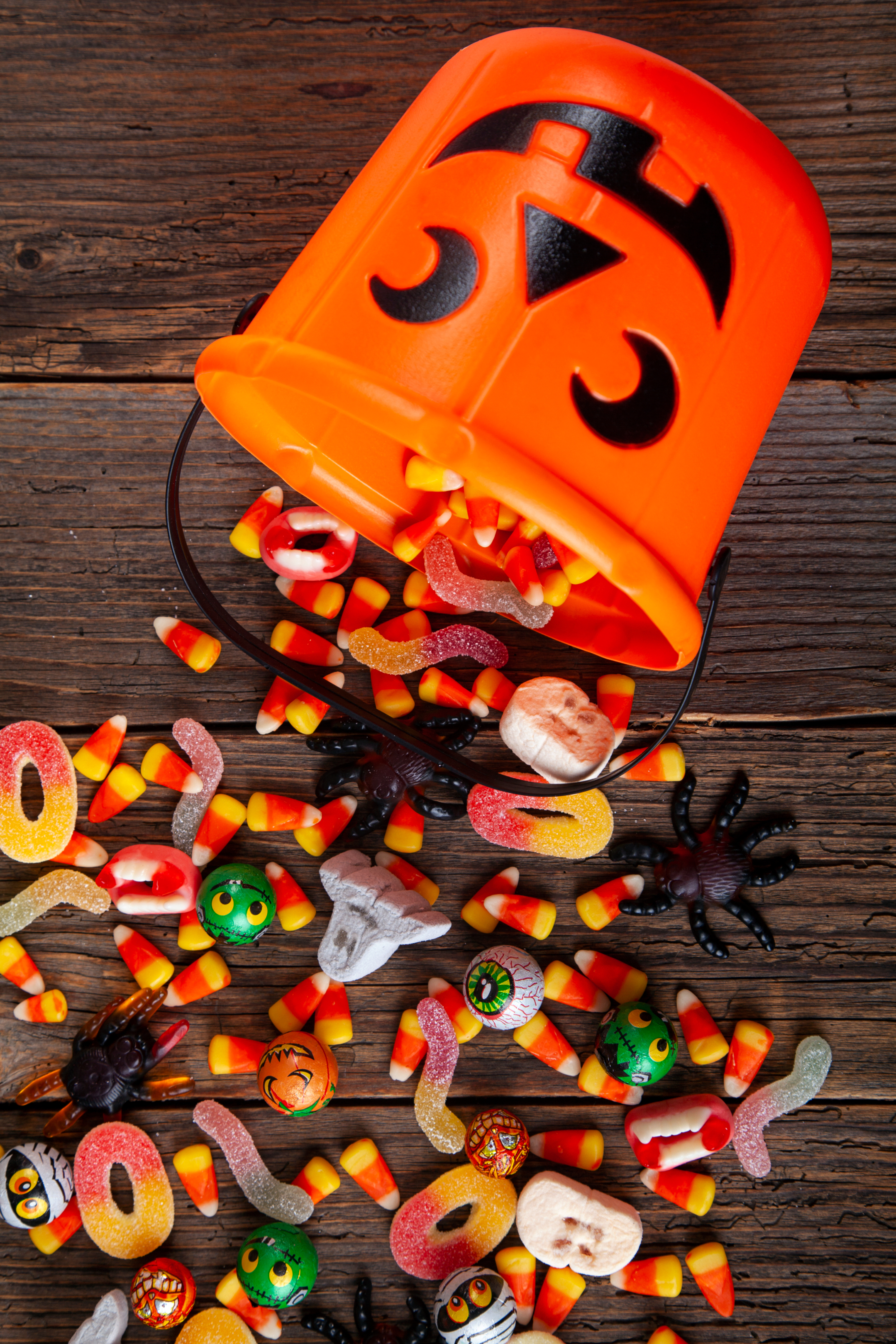bucket spilled of halloween candy