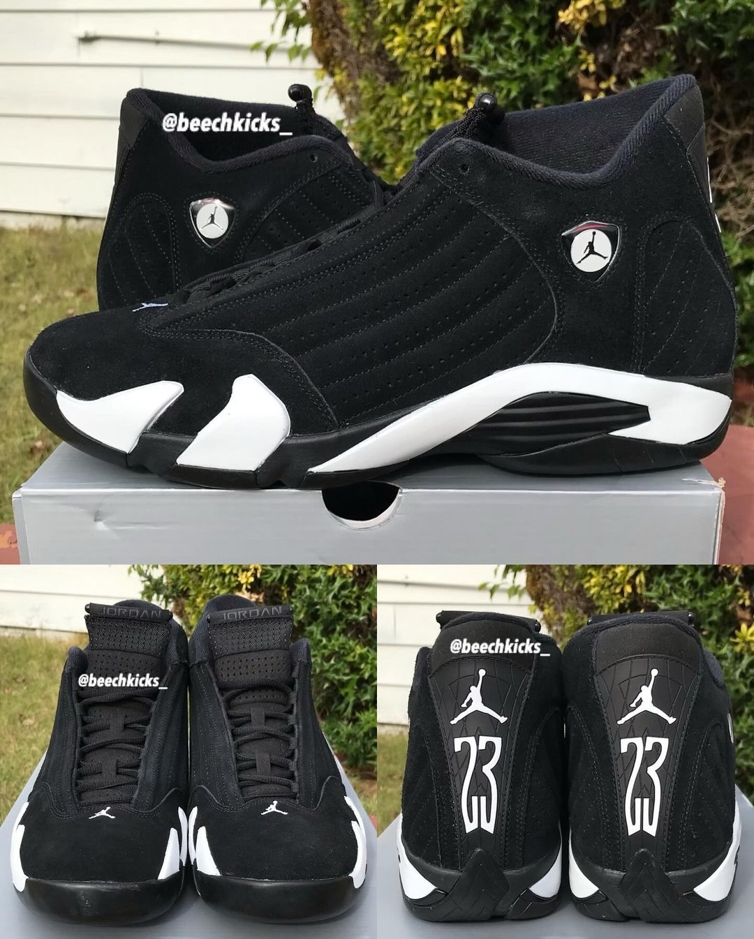 Air Jordan 14 XIV Black White Release Date 487471-016 Front Heel