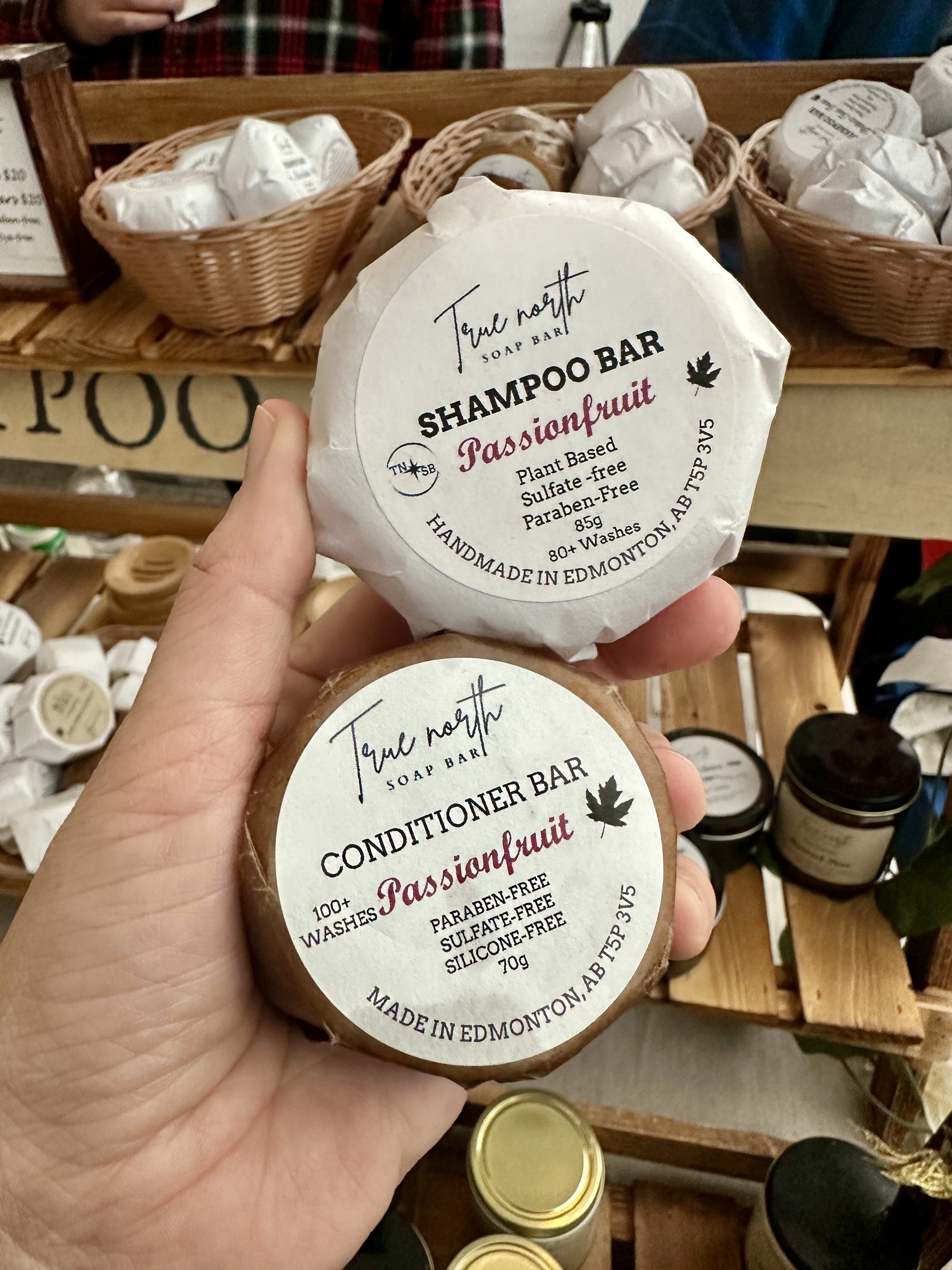 A photo of a conditioner and shampoo bar