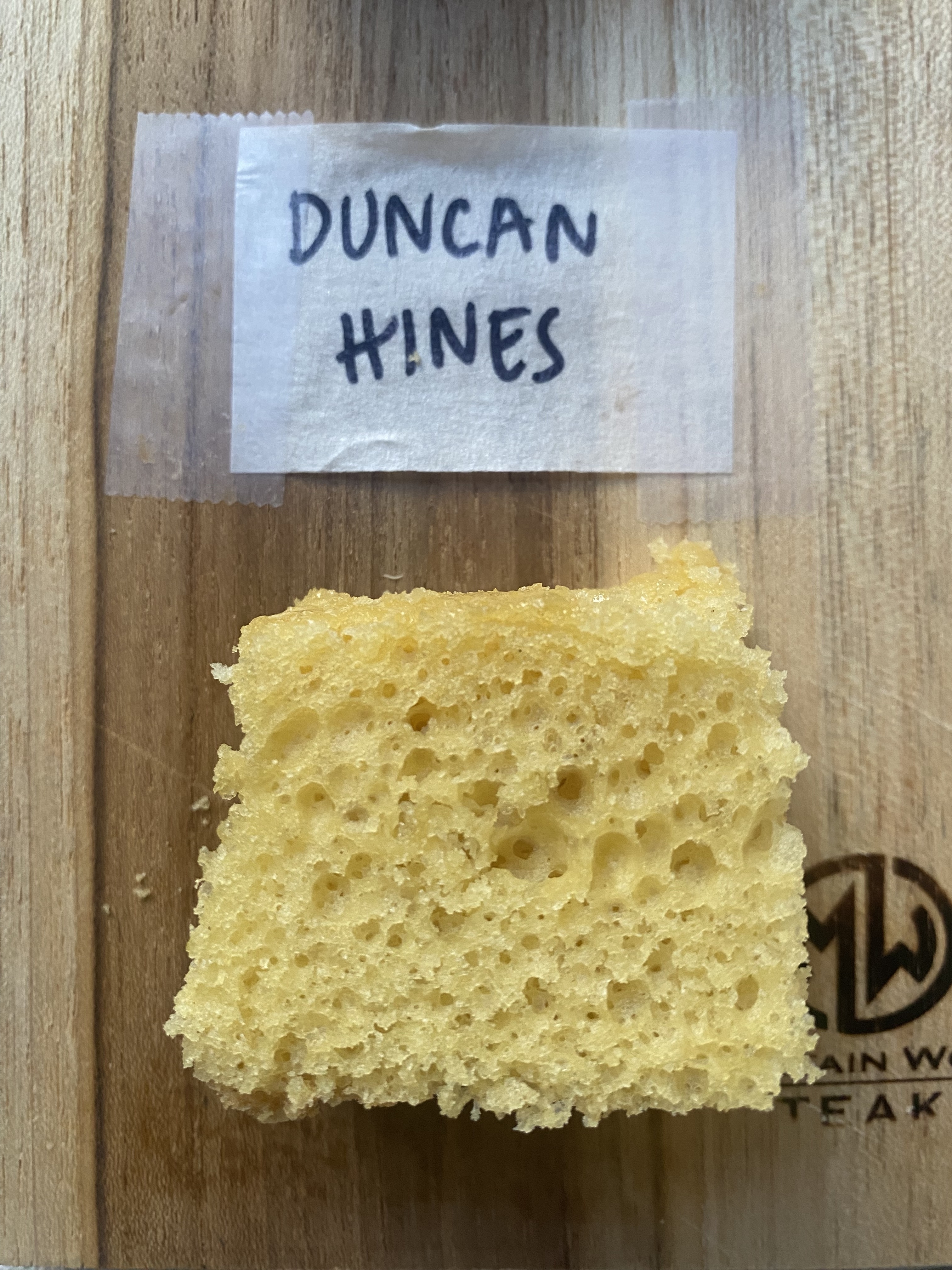 a close up of a slice of duncan hines cake