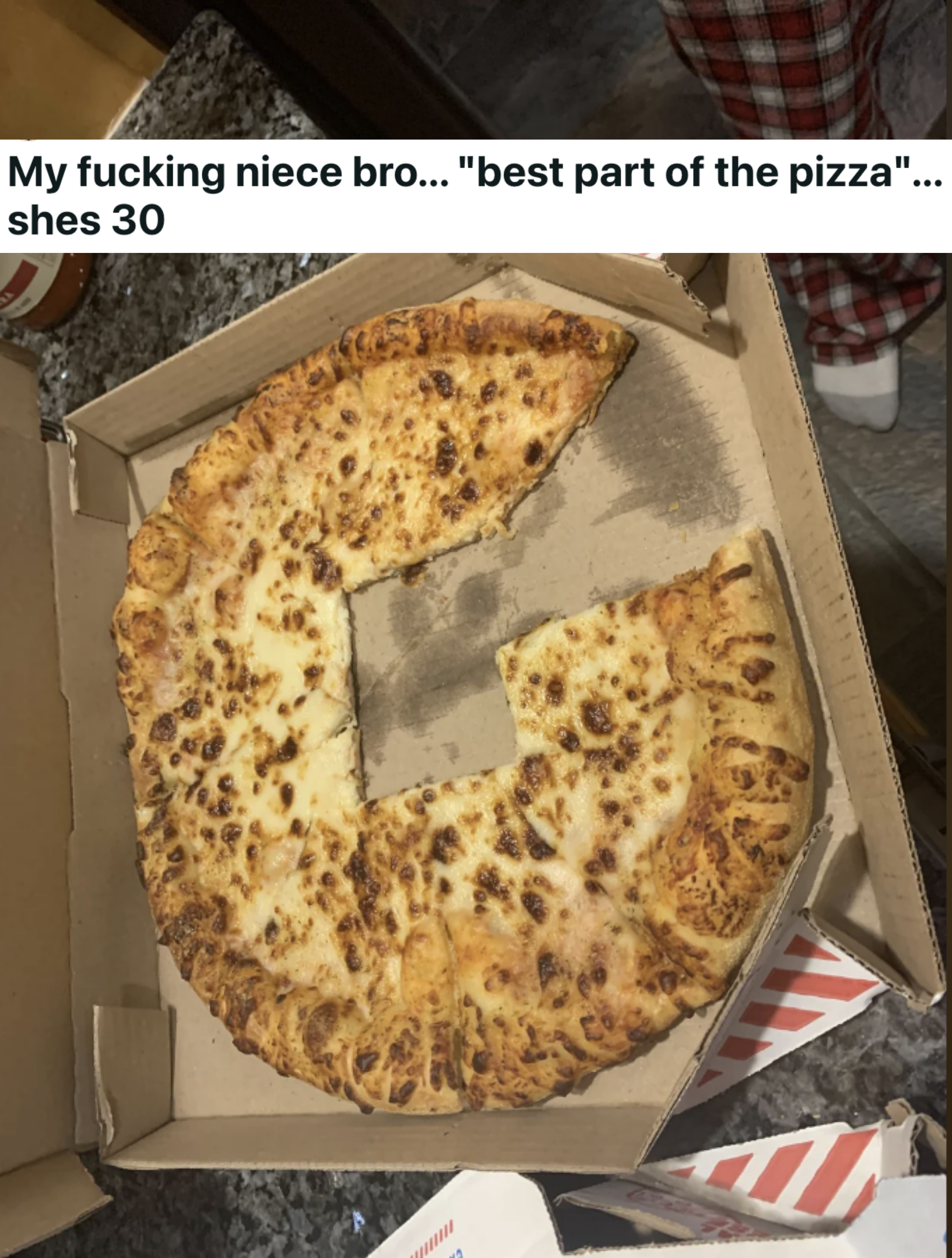 a horribly cut pizza