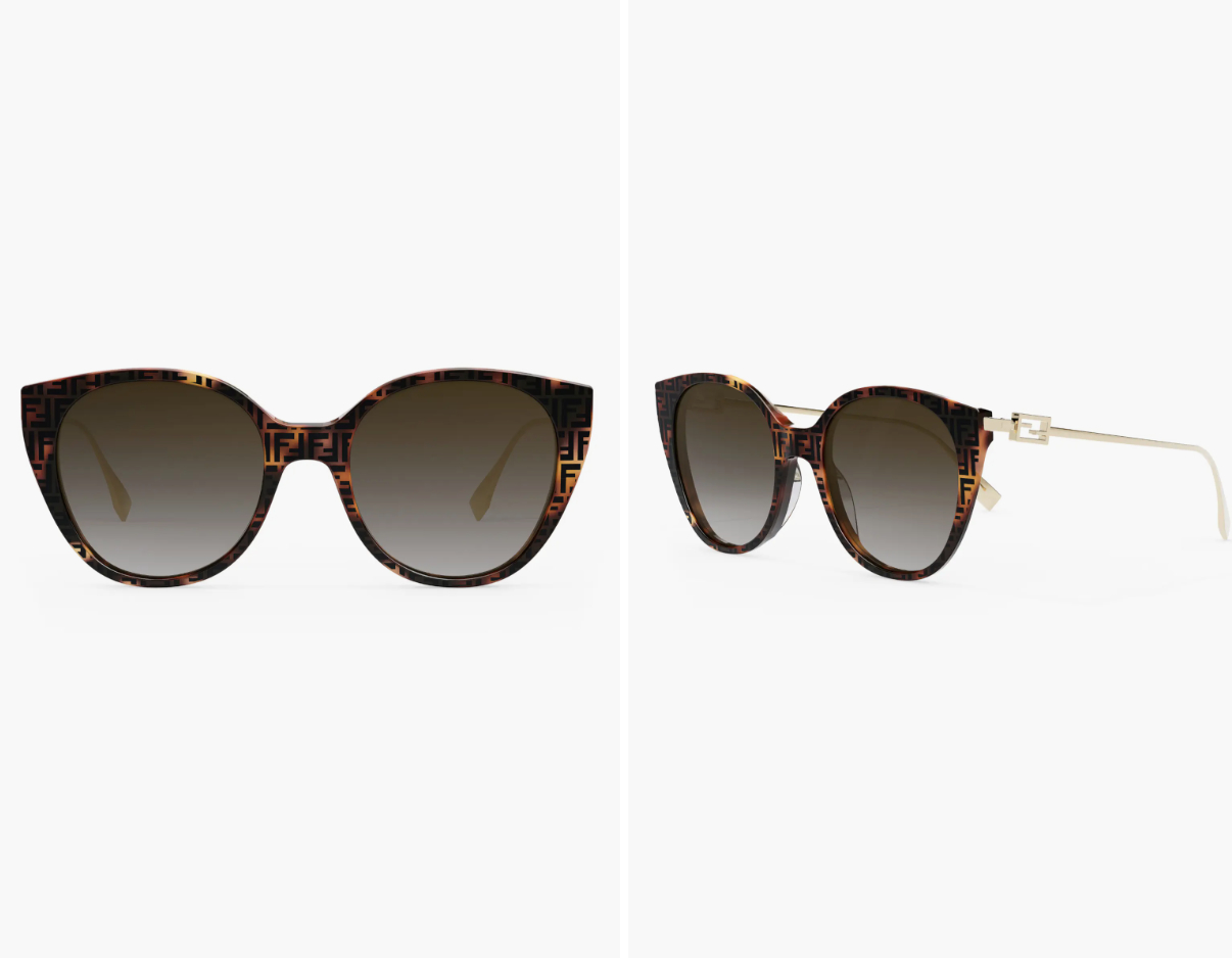 The Fendi Baguette sunglasses seen from two angles on a white background