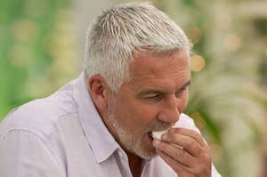 Paul Hollywood eating a macaron