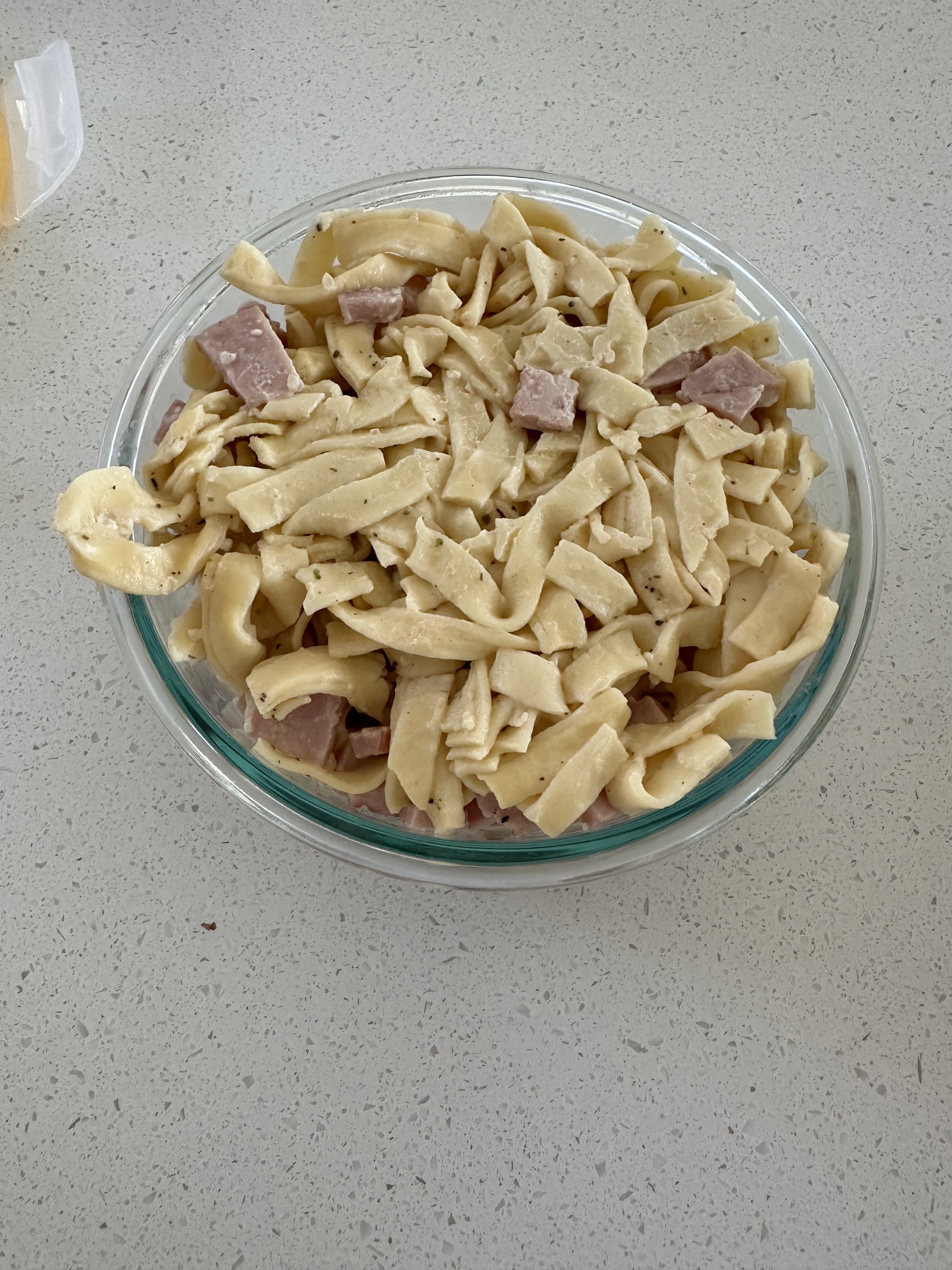 leftover ham pasta in a container