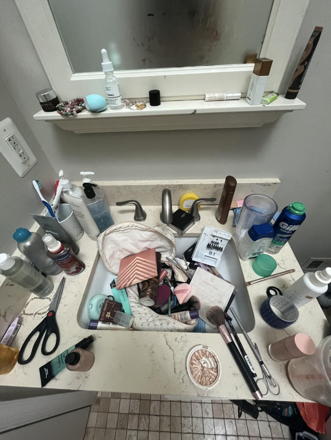 a messy bathroom