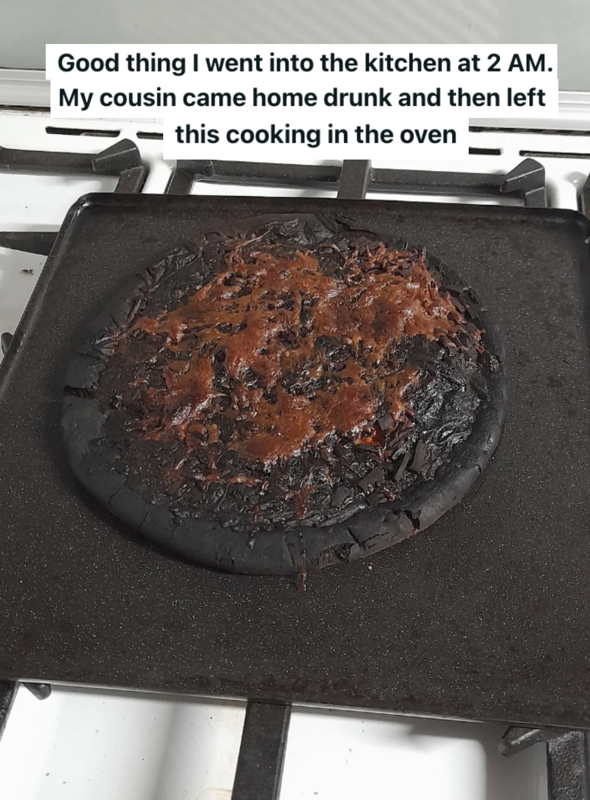 a burnt pizza