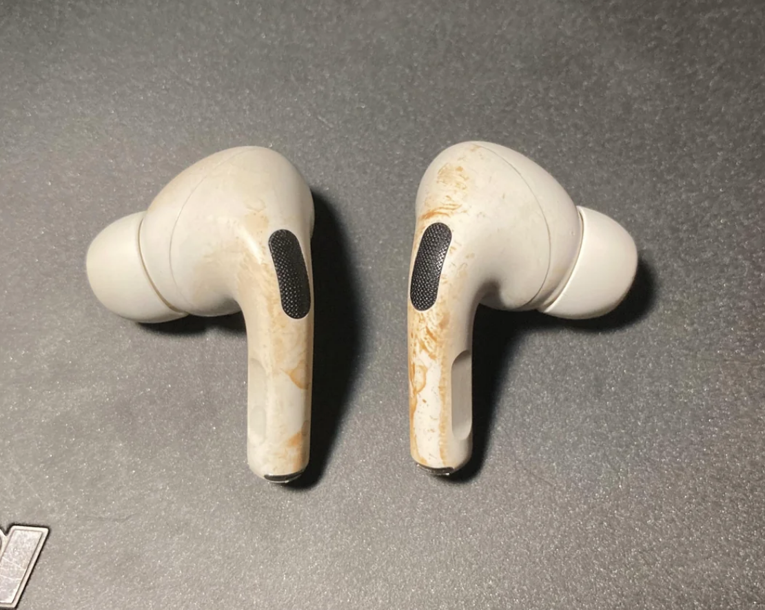 stained AirPods