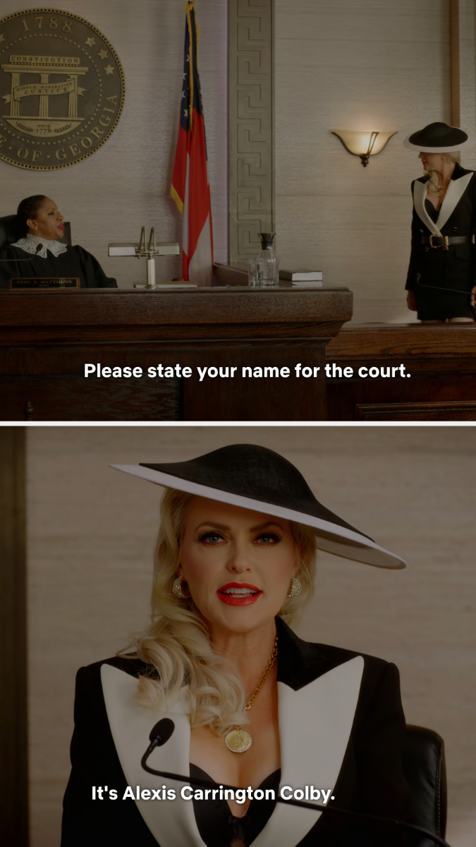 her in court saying her name is alexis carrington colby