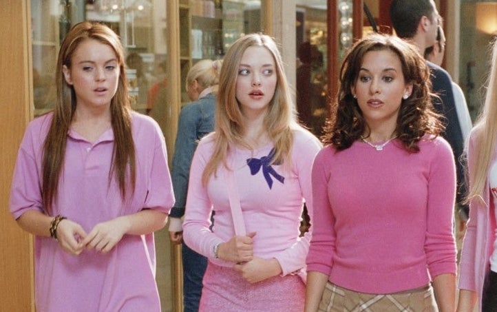 They&#x27;re all wearing pink, but lindsay is in an oversized shirt on cady&#x27;s first wednesday as a plastic