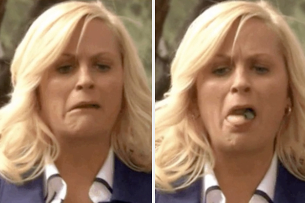 leslie knope from parks and rec spitting something out