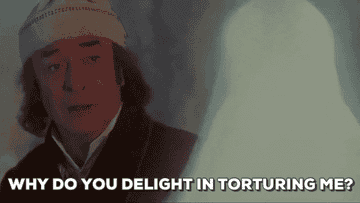 Gif of Michael Caine in &quot;The Muppet Christmas Carol&quot; movie asking, &quot;Why do you delight in torturing me&quot;