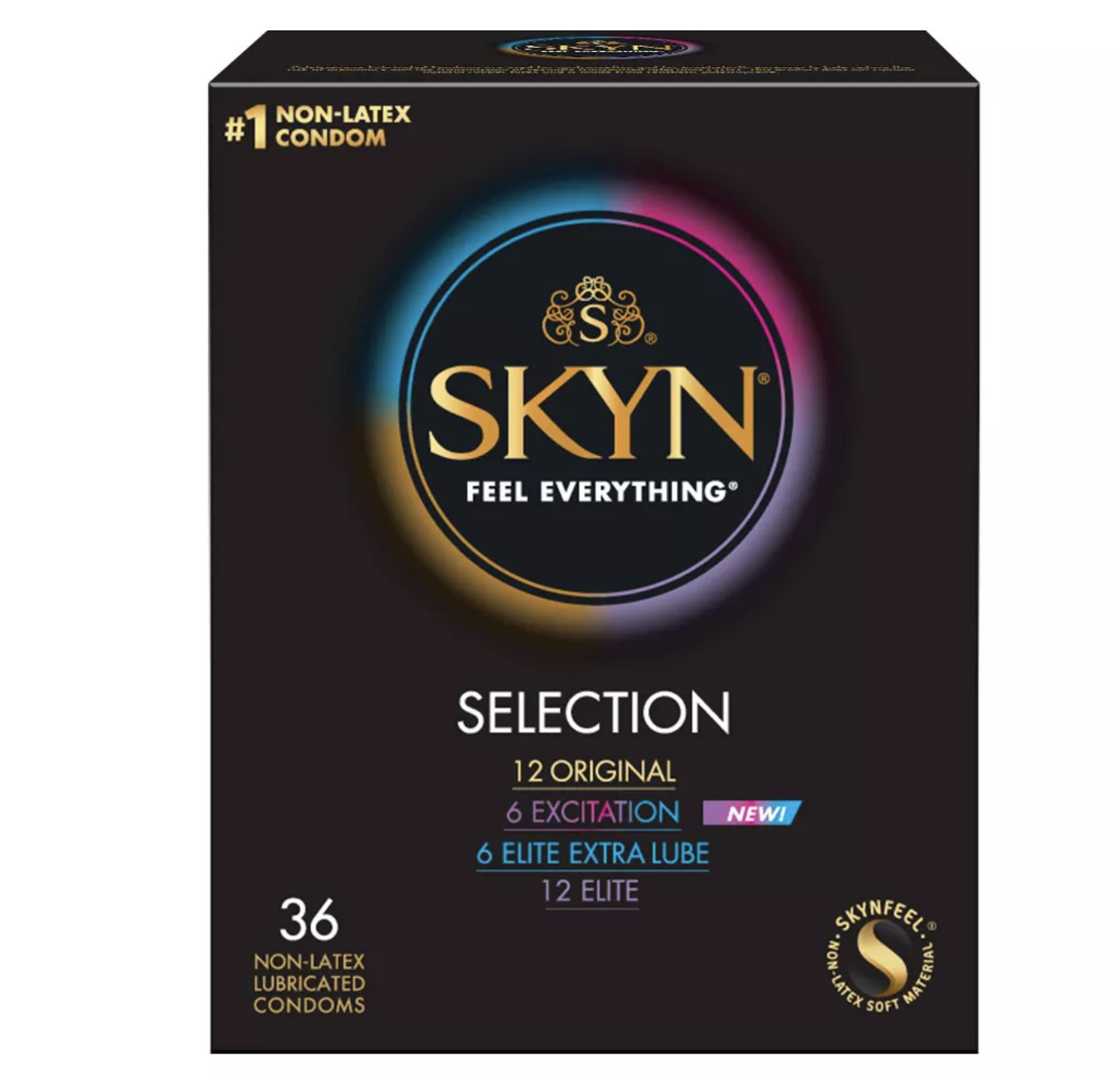 Product image of box of varied Skyn condoms