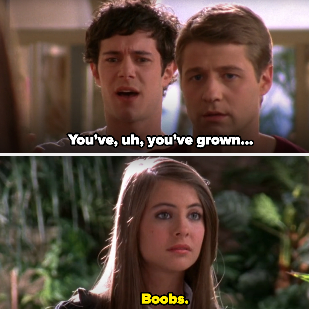 he says, you&#x27;ve grown up and she responds, boobs