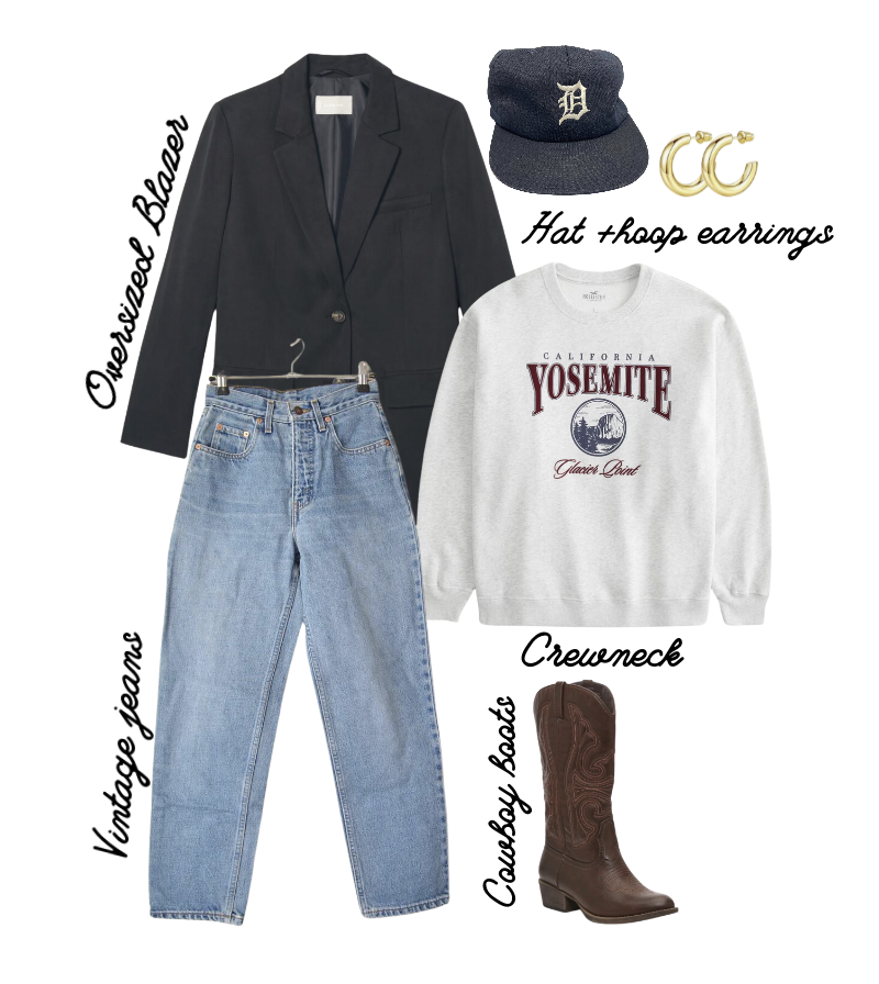 A flat lay of Princess Diana's blazer outfit interpreted for 2023
