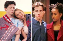 Andrew Barth Feldman and Jennifer Lawrence in No Hard Feelings vs Ryder Strong and Trina McGee in Boy Meets World