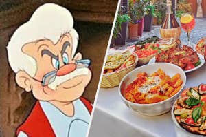 Pinocchio's father and food in Italy.