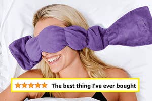 model using a purple weighted eye mask