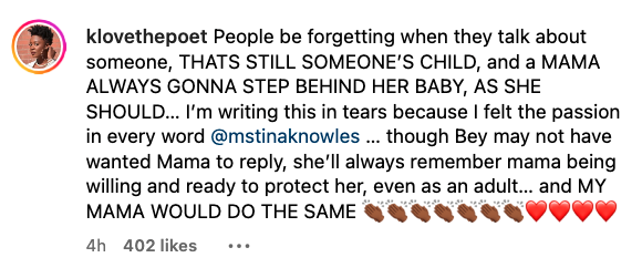 Screenshot of an Instagram comment