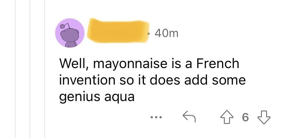 &quot;Well, mayonnaise is a French invention so it does add some genius aqua&quot;